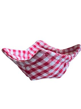 Hand Crafted Colorful Red Gingham Microwave Small Bowl or Mug Cozy Fabric Cotton